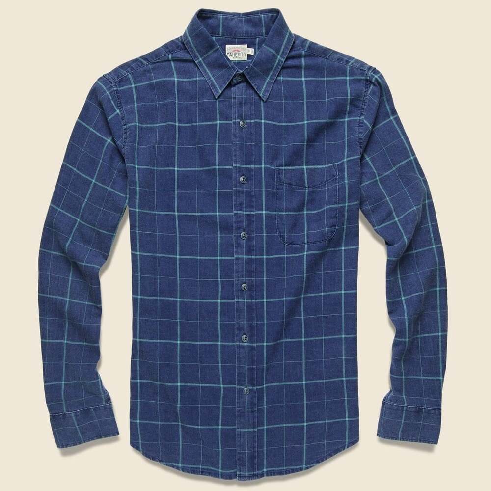FAHERTY Ventura Men's L Blue Everyday Indigo Windowpane Sport Shirt Contemporary
